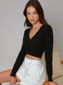 BizChic 素色前紐扣短款開衫工作服 - 黑色 - 查看 6