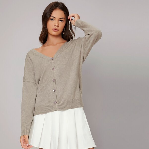

Drop Shoulder Button Front Cardigan, Light grey