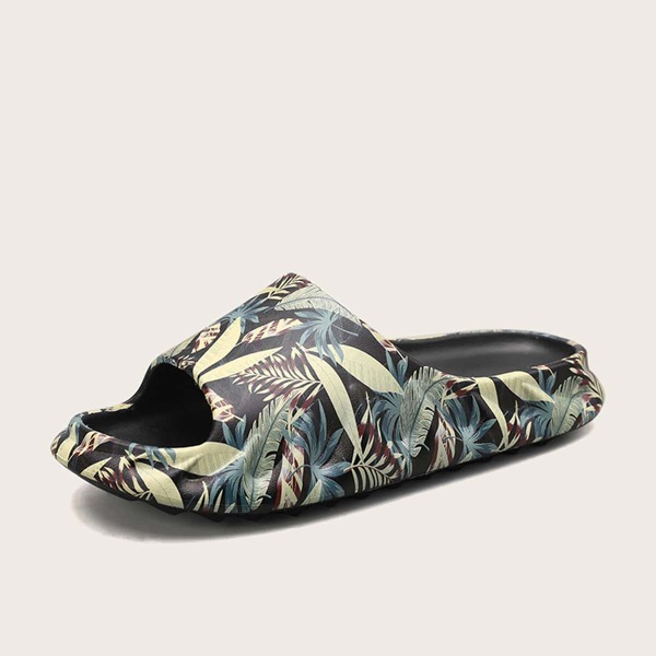 

Leaf Graphic Chunky Slides, Black