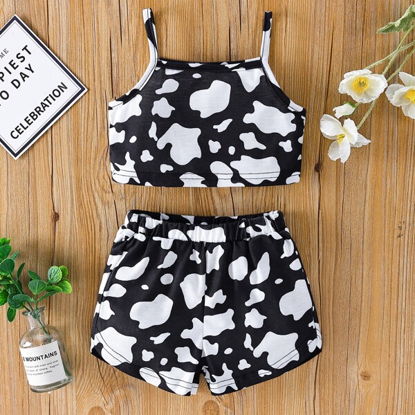 

Baby Girl Cow Print Cami Top & Shorts, Black and white