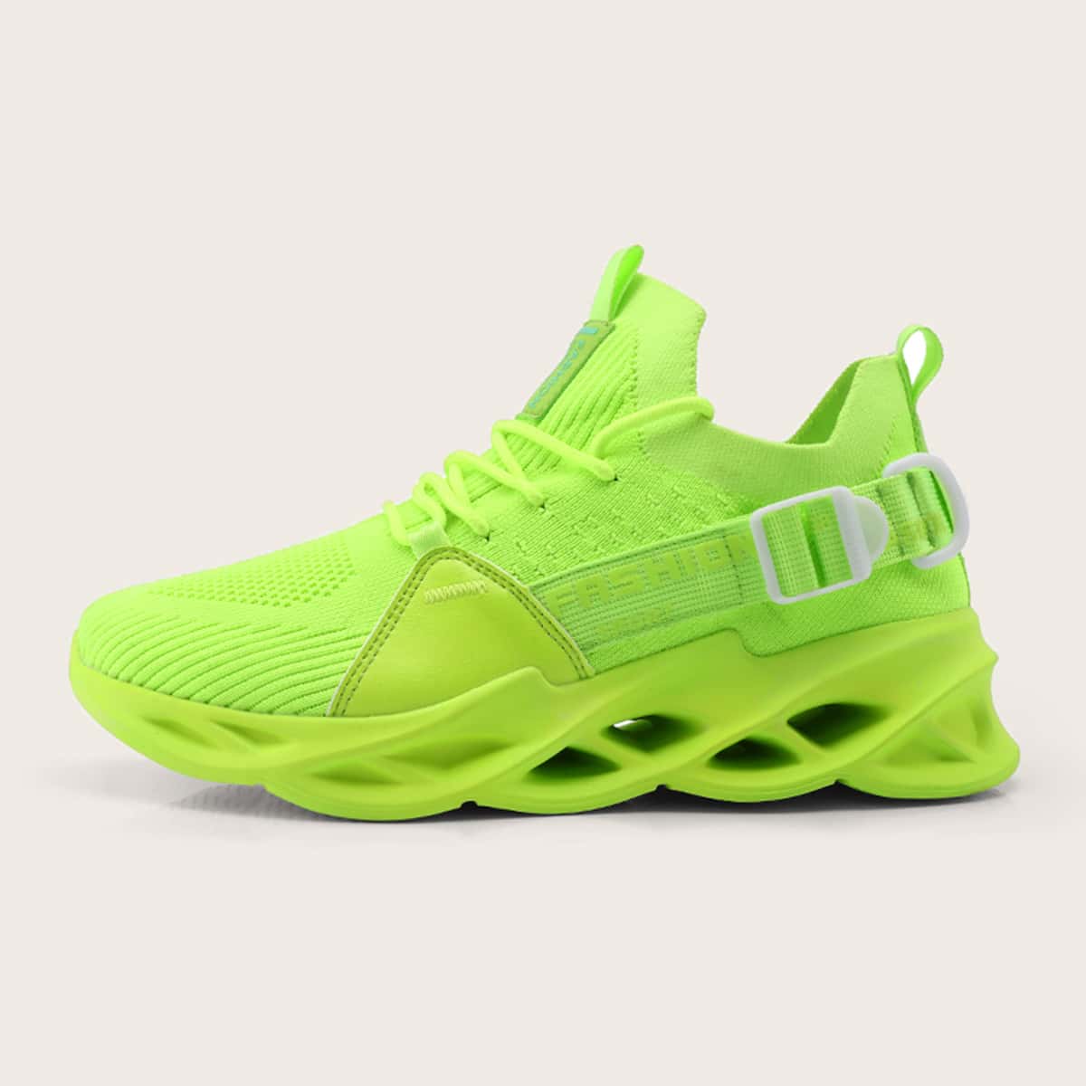 

Buckle Decor lace-up Running Shoes, Green