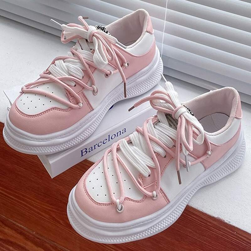 

Two Tone Lace Up Front Skate Shoes, Pink