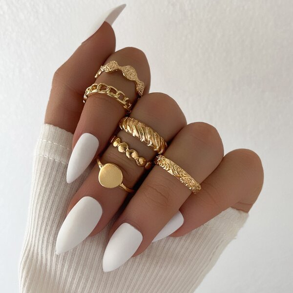 

6pcs Chain Design Ring, Gold