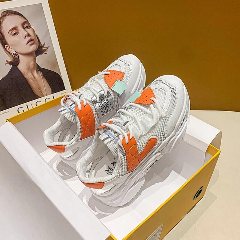 

Letter Graphic Mesh Panel Chunky Sneakers, Orange