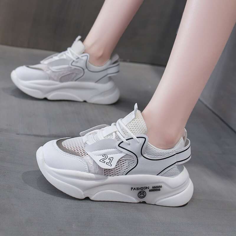 

Lace Up Front Mesh Panel Chunky Sneakers, White