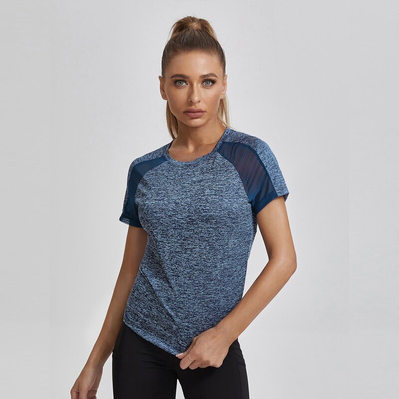 

Mesh Panel Raglan Sleeve Sports Tee, Navy blue