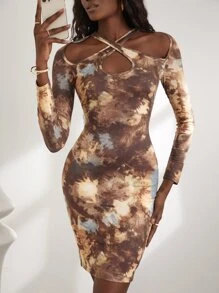 SHEIN SXY Đầm Hội Chữ thập Cắt ra Cà vạt nhuộm Boho - Nhiều màu - Xem 1