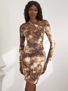 SHEIN SXY Đầm Hội Chữ thập Cắt ra Cà vạt nhuộm Boho - Nhiều màu - Xem 5