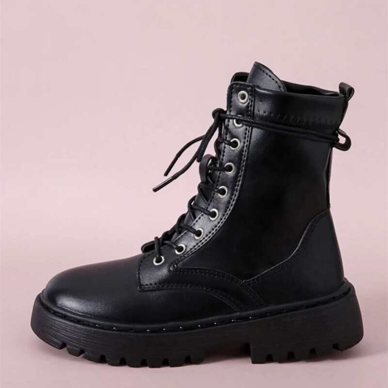 

Lace-up Front Combat Boots, Black