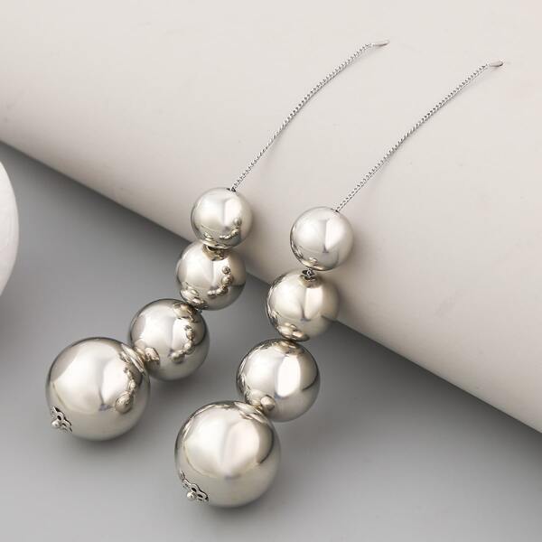 

Link Round Ball Threader Earrings, Silver