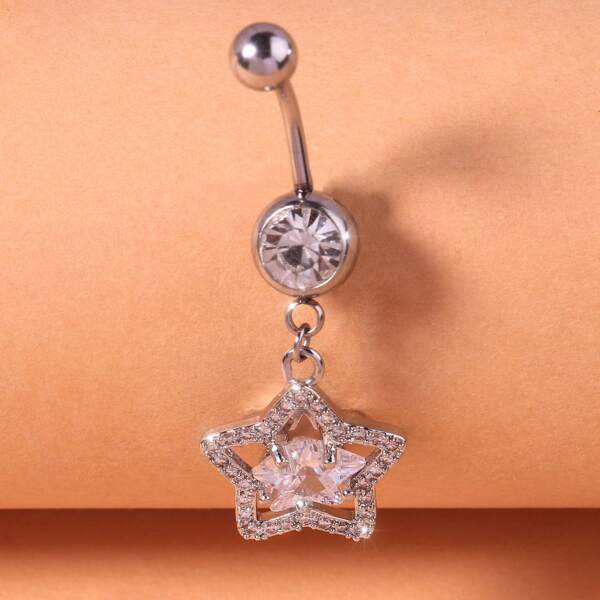 

Zircon Decor Navel Belly Ring, Silver