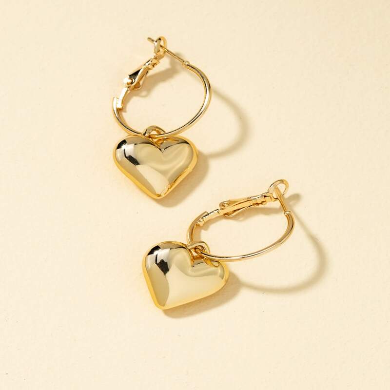 

Heart Charm Earrings, Gold