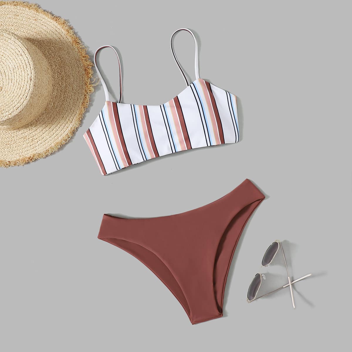 

Striped Bow Decor Bikini Swimsuit, Multicolor