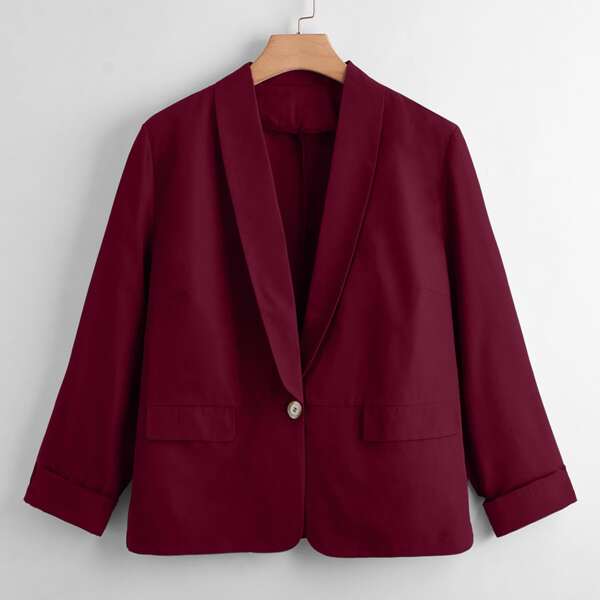 

Plus Shawl Collar Single Button Blazer, Maroon