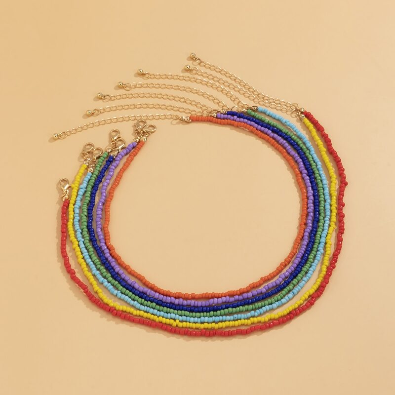 

7pcs Beaded Decor Necklace, Multicolor