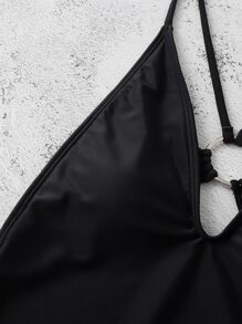 Ring Linked One-Piece Swimsuit, For Summer Beach Vacation - Black - View 5