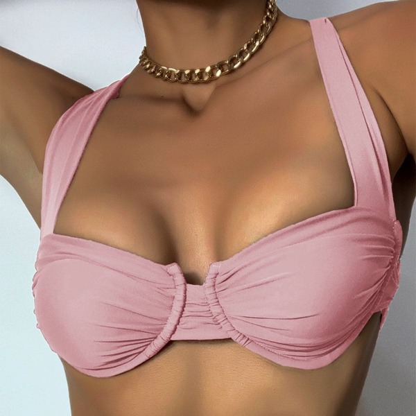 

Solid Criss Cross Back Bikini Top, Baby pink