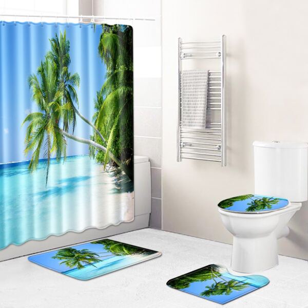 

1pc Landscape Print Bath Mat Or 1pc Shower Curtain, Multicolor