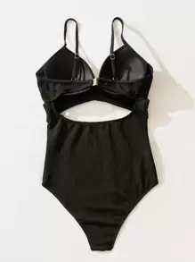 SHEIN Swim Summer Beach Solid Criss Cross Push Up One Piece Swimsuit - Black - View 2