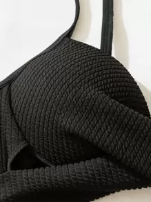 SHEIN Swim Summer Beach Solid Criss Cross Push Up One Piece Swimsuit - Black - View 6