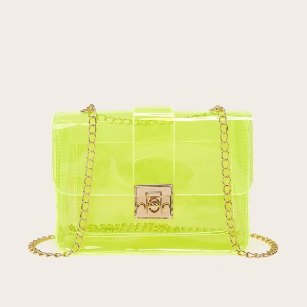 

Clear Flap Chain Crossbody Bag, Green