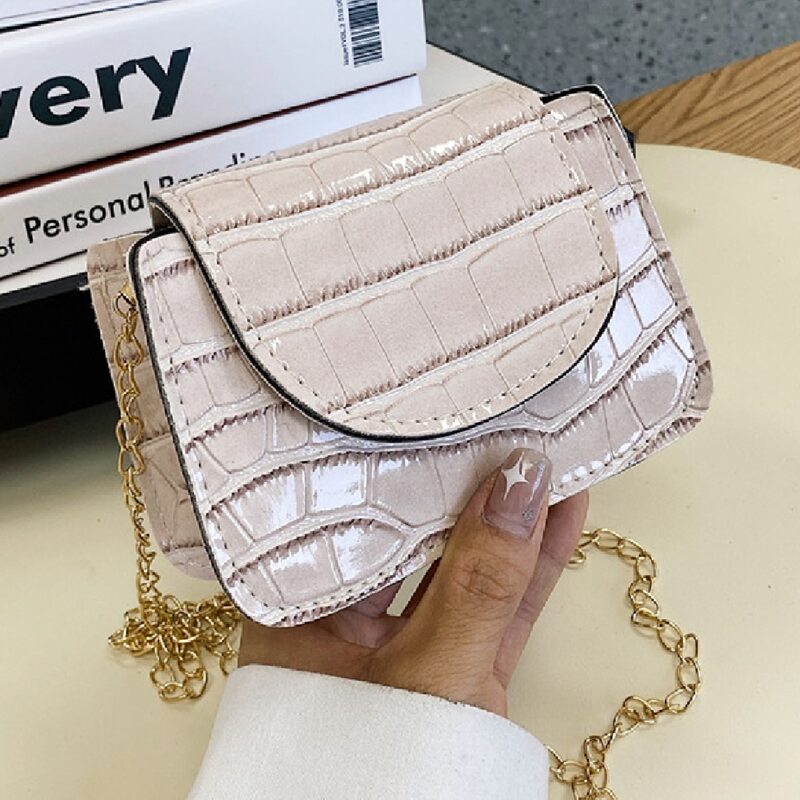 

Mini Croc Embossed Flap Chain Bag, Beige