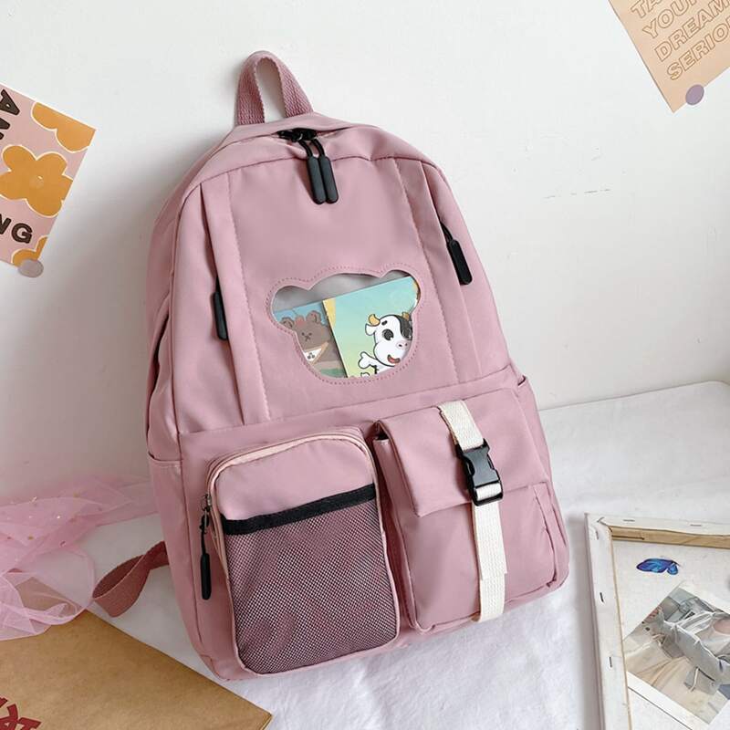 

Multi-pocket Front Backpack, Pink