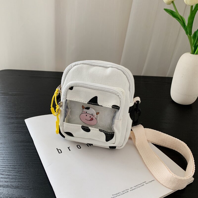 

Colorblock Cow Pattern Crossbody Bag, Beige