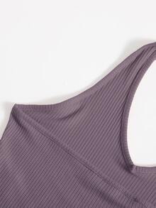 SHEIN EZwear Rib-Knit Crop Halter Top - Dusty Purple - View 4
