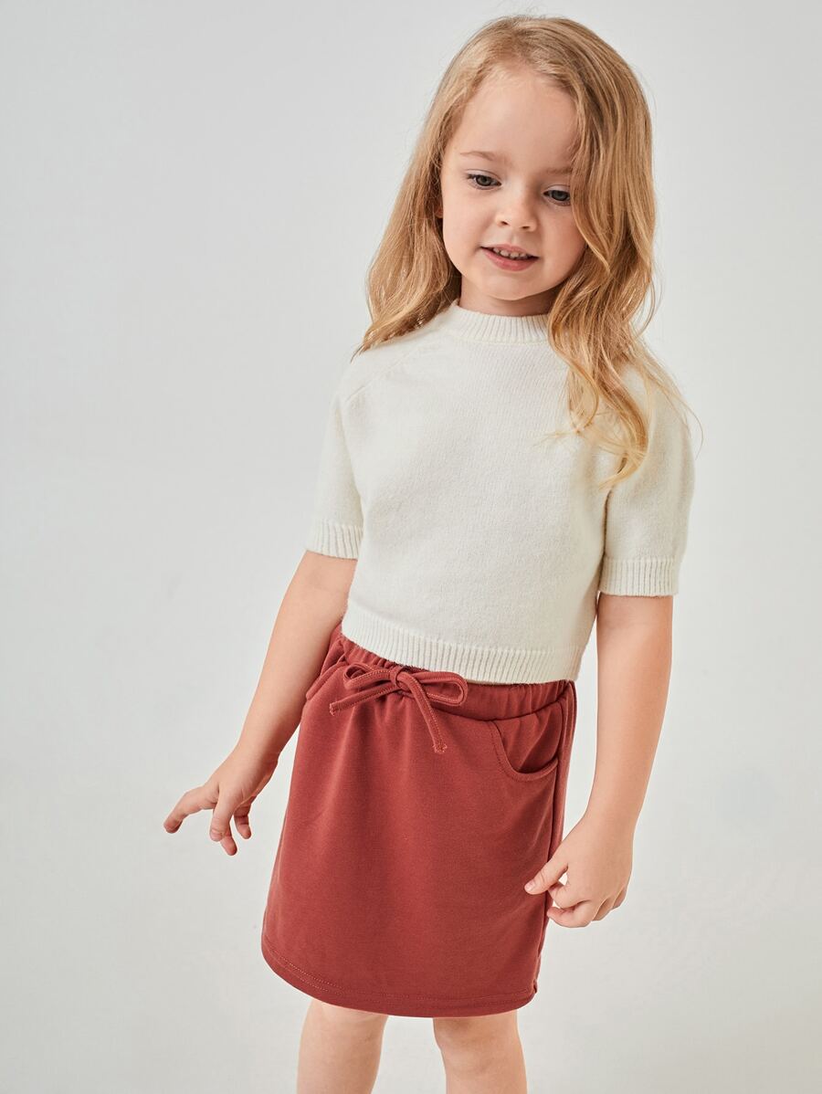 SHEIN 小女童素色針織上衣 - 白色 - 查看 1