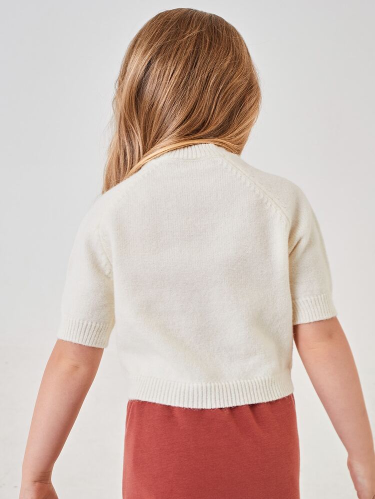 SHEIN Toddler Girls Solid Knit Top - White - View 2