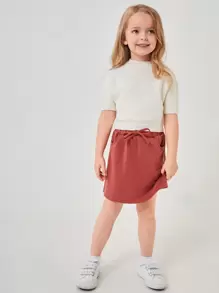 SHEIN 小女童素色針織上衣 - 白色 - 查看 3