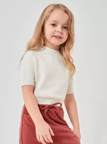 SHEIN 小女童素色針織上衣 - 白色 - 查看 4