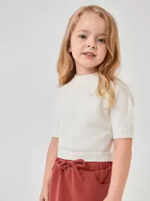SHEIN 小女童素色針織上衣 - 白色 - 查看 5