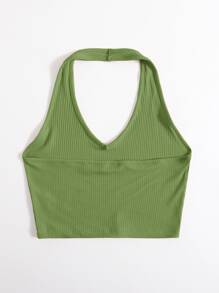 Muchica Rib-Knit Crop Halter Top - Olive Green - View 2