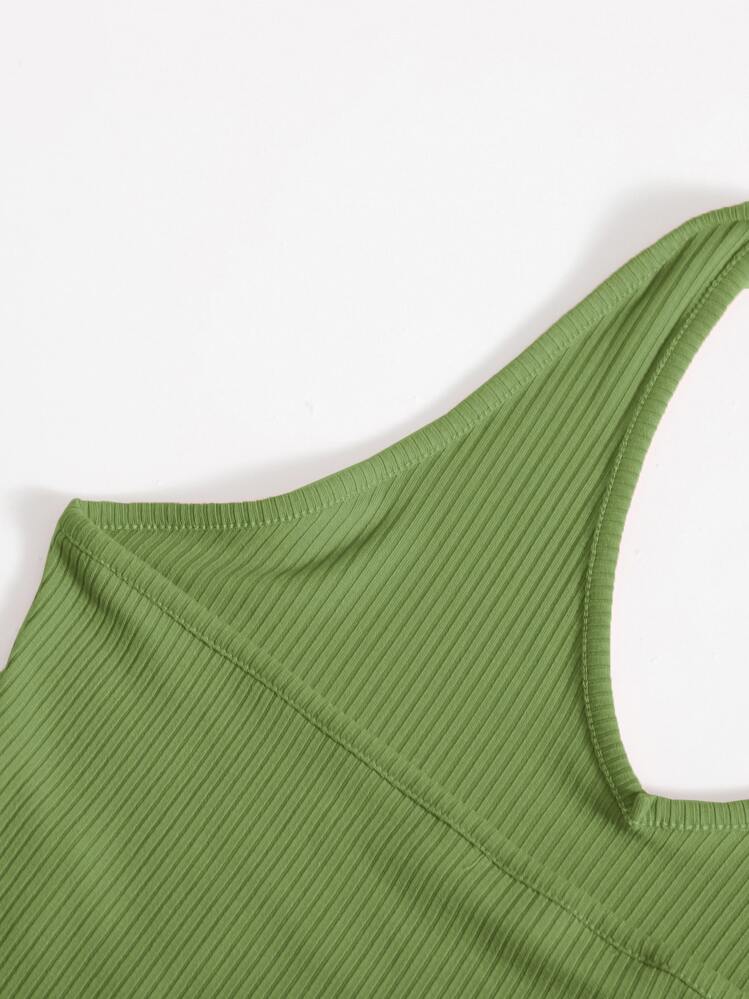 Muchica Rib-Knit Crop Halter Top - Olive Green - View 4