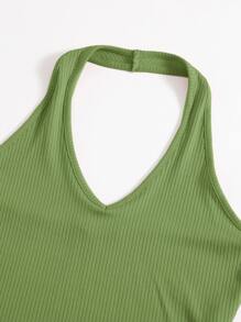 Muchica Rib-Knit Crop Halter Top - Olive Green - View 5