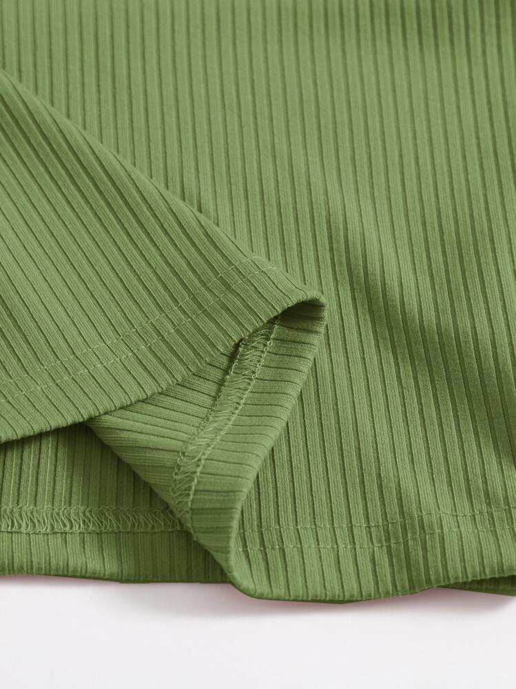 Muchica Rib-Knit Crop Halter Top - Olive Green - View 6