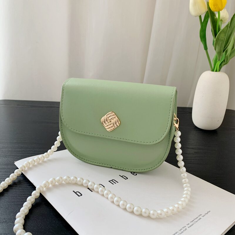 

Faux Pearl Strap Saddle Bag, Green