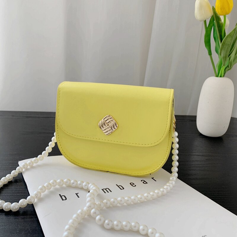 

Flap Faux Pearl Strap Saddle Bag, Yellow