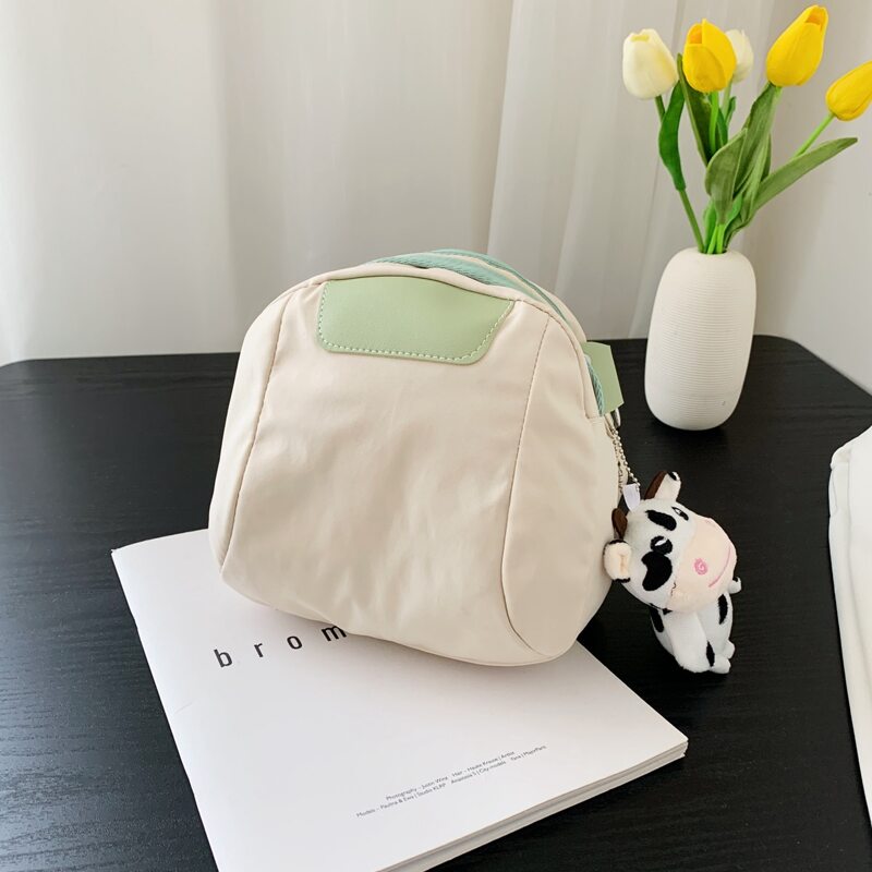 

Zipper Around Cartoon Cow Charm Crossbody Bag, Beige