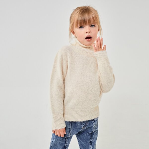 

Toddler Girls High Neck Fuzzy Knit Sweater, Apricot