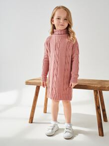 SHEIN 少女羅紋袖毛線連衣裙