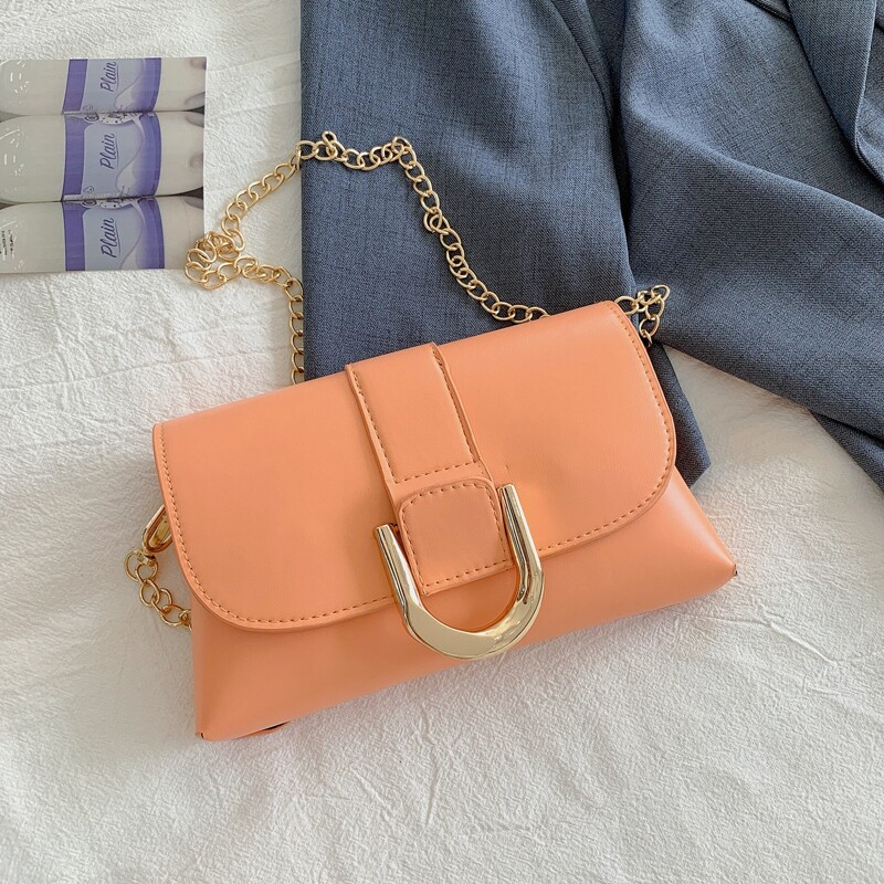 

Metal Decor Flap Chain Bag, Orange