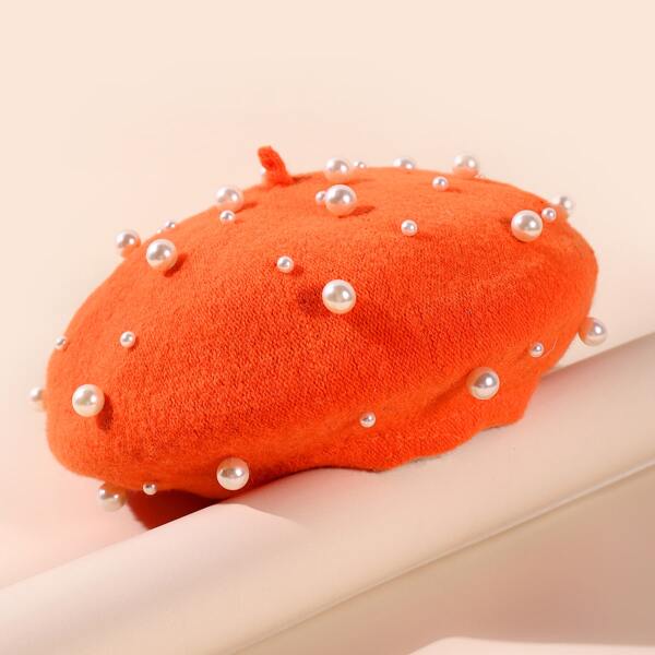 

Faux Pearl Decor Beret, Orange