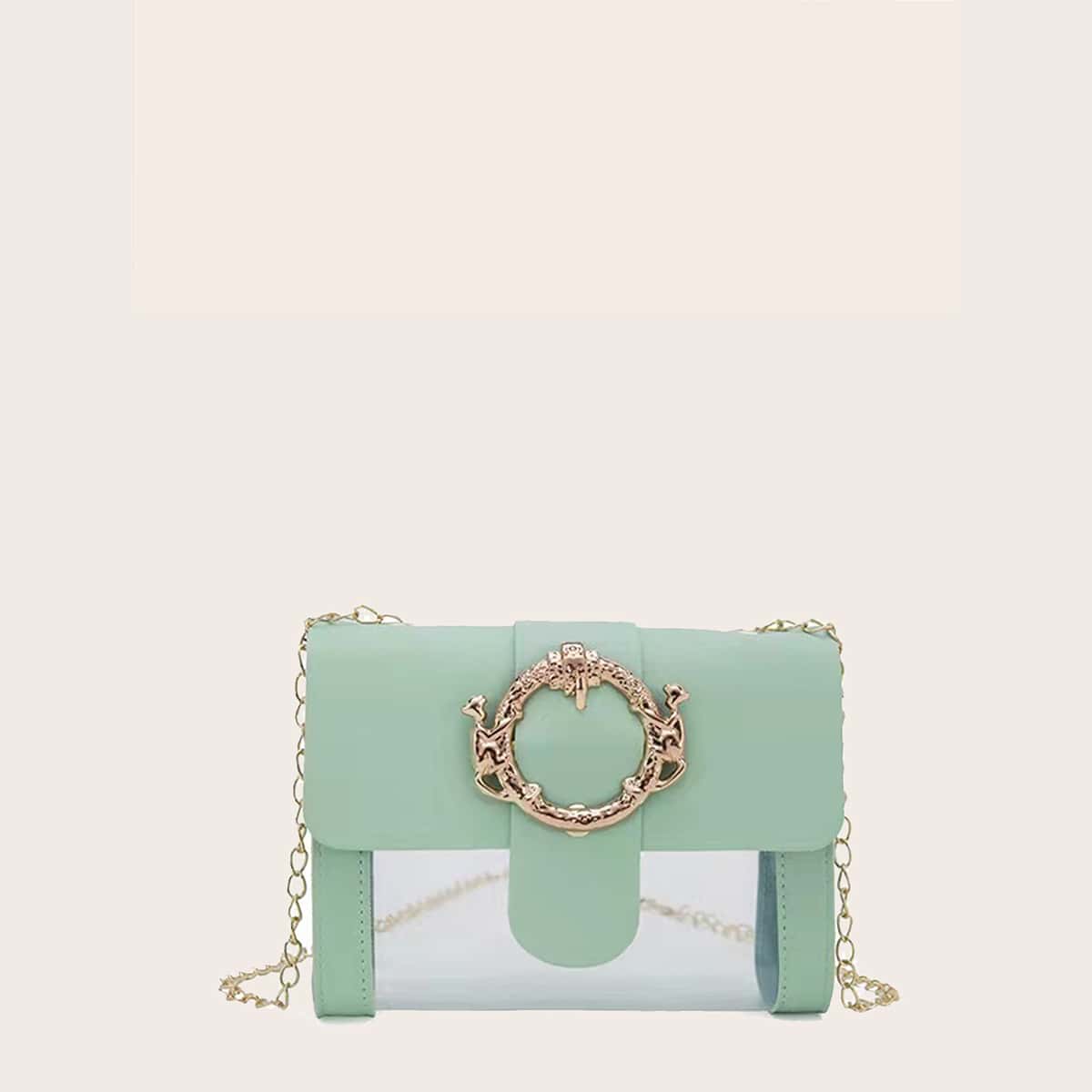 

Ring Buckle Clear Crossbody Bag, Green