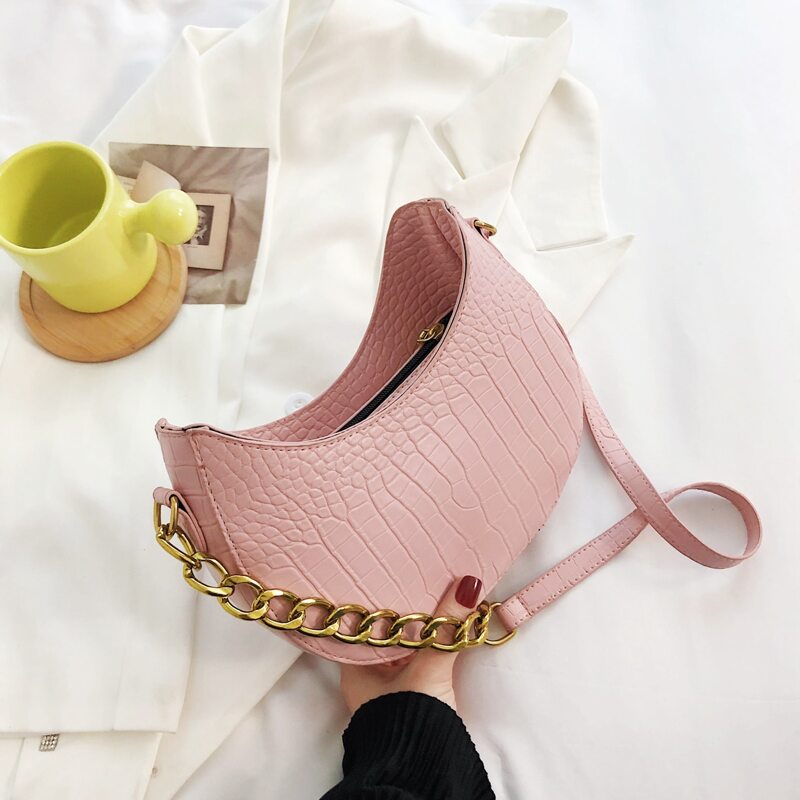 

Textured Chain Crossbody Bag, Pink