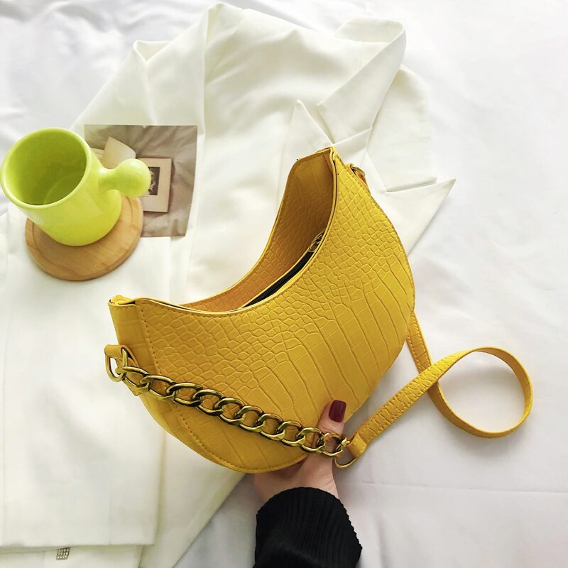 

Croc Embossed Baguette Bag, Yellow