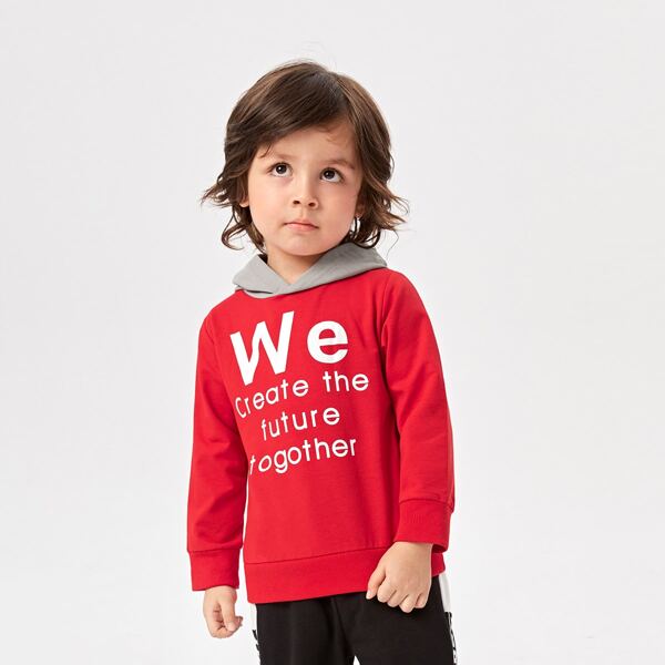

Toddler Boys Slogan Graphic Contrast Hooded Sweatshirt, Red