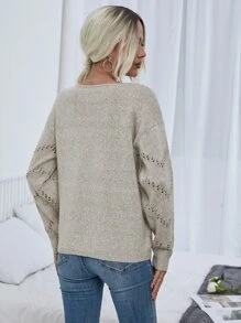 SHEIN LUNE Pointelle Knit Drop Shoulder Jumper - Khaki - View 2